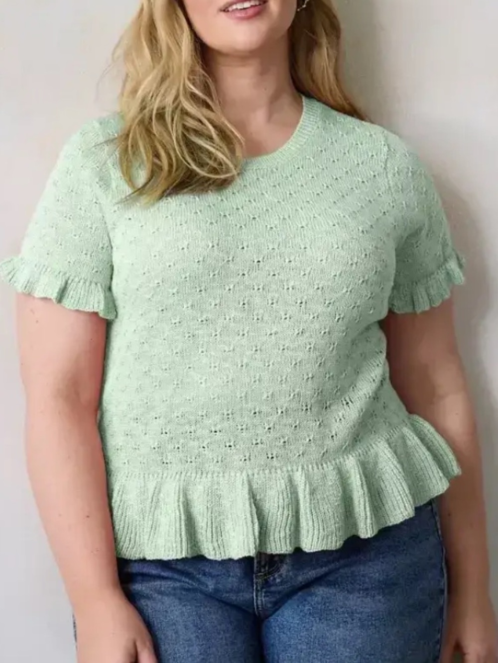 LC Lauren Conrad Mint Green Eyelet Knit Top